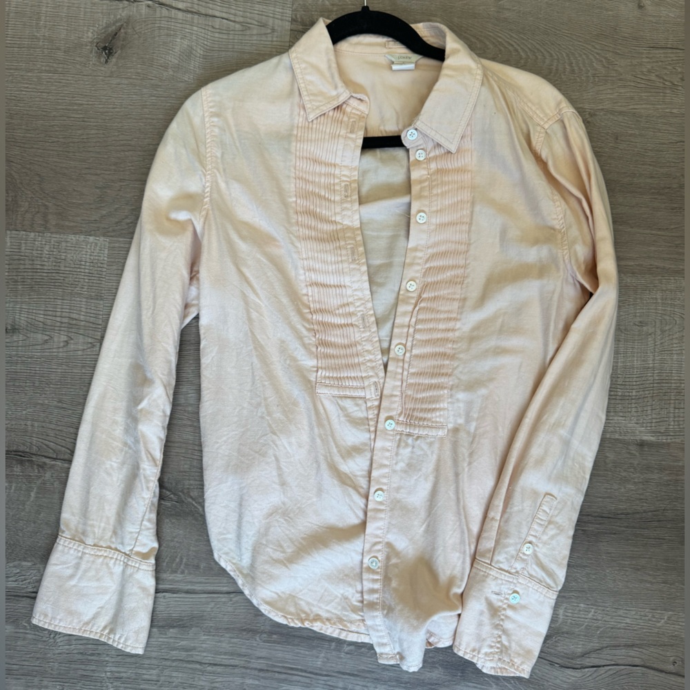 J CREW Salmon Pink Button Up Long Sleeve Chambray Shirt in Small